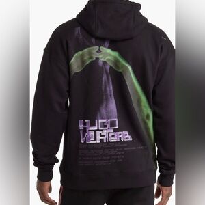 New HUGO Black Hoodie with Red Logo Patch